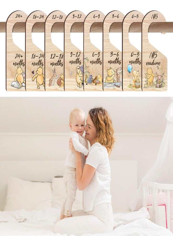 Hatzelou 8Pcs Winnie Baby Closet Dividers, Winnie Baby Clothes Dividers for Closet, Newborn Baby Stuff for Baby Boys Girls, Wooden Double-Sided Baby Hanger Organizer from Newborn to Toddler - Image 5